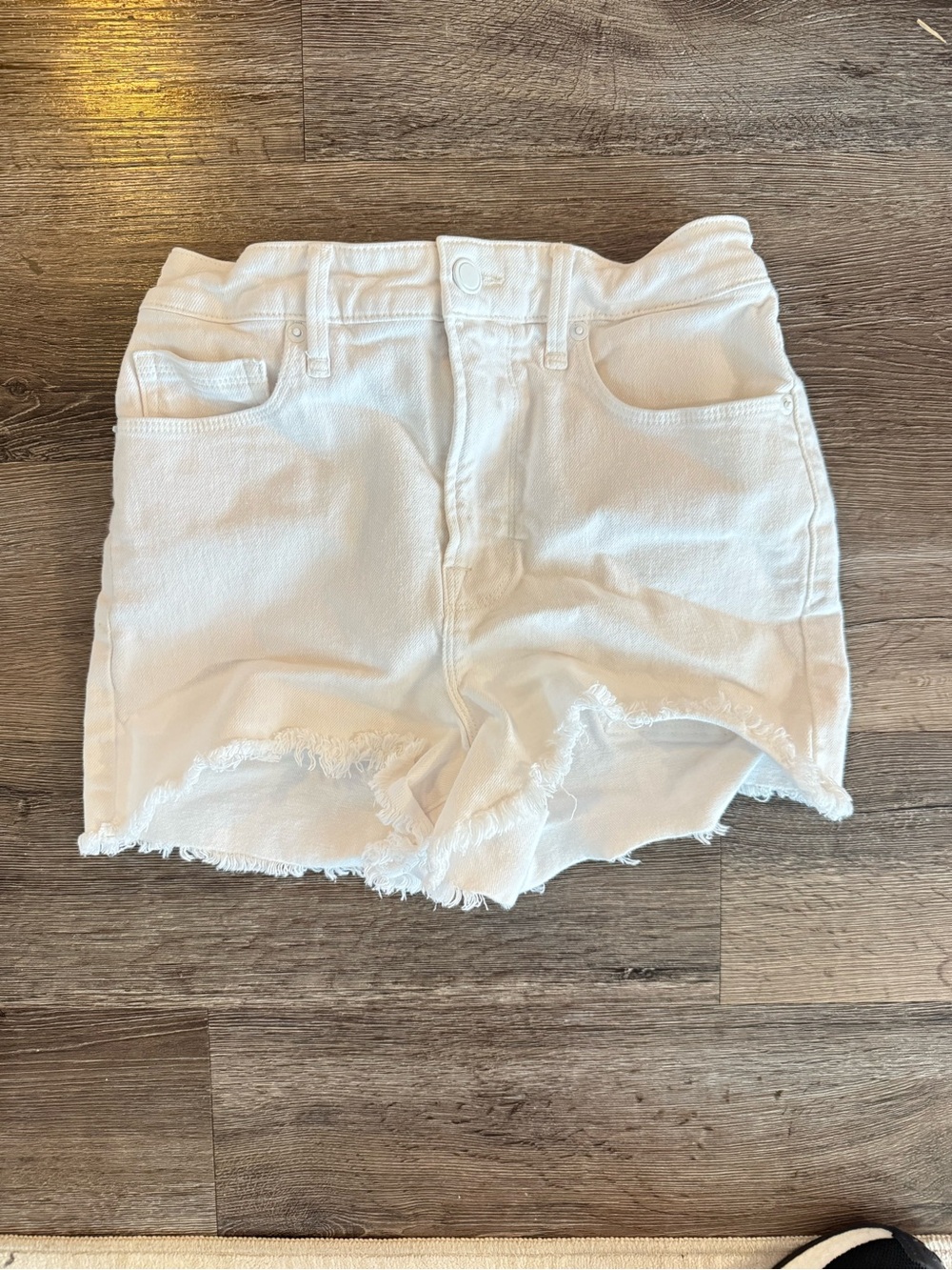 Good American White Frayed Hem High-Rise Denim Shorts